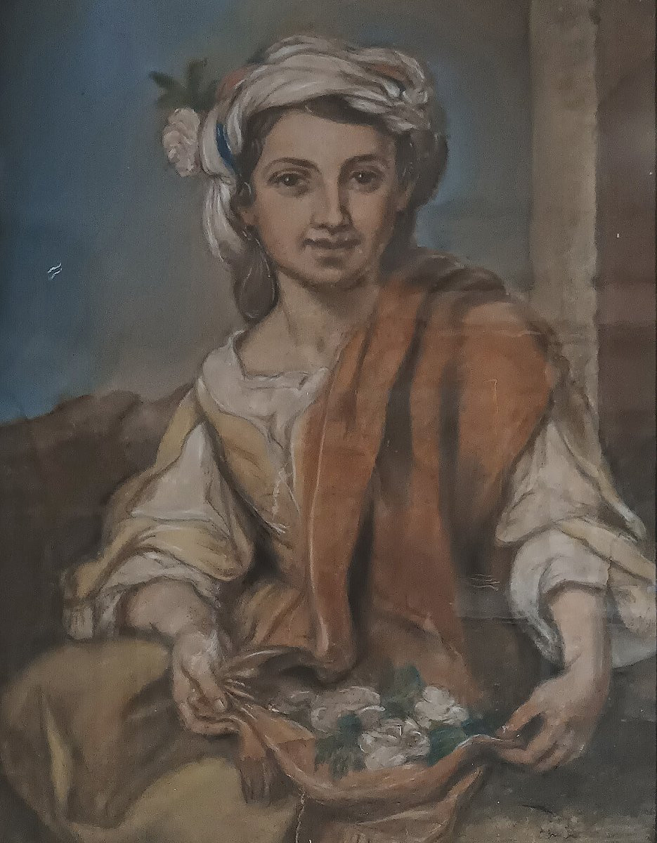 DIPINTO PASTELLO CON ALLEGORIA DELLA PRIMAVERA META’ XIX SECOLO -photo-3