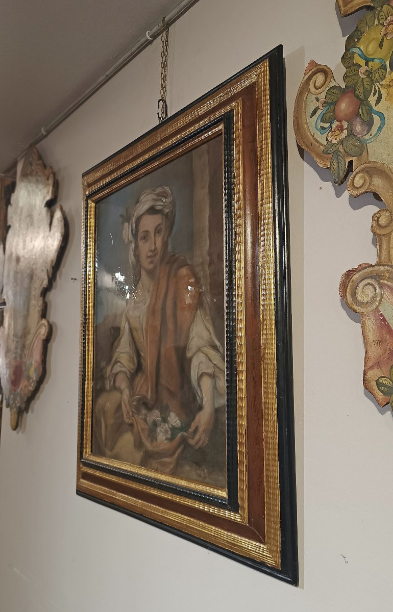 DIPINTO PASTELLO CON ALLEGORIA DELLA PRIMAVERA META’ XIX SECOLO -photo-3