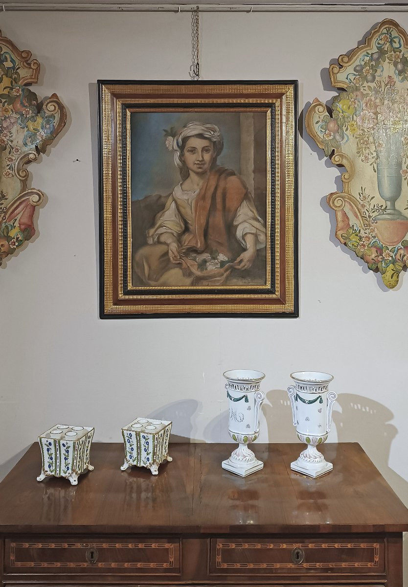 DIPINTO PASTELLO CON ALLEGORIA DELLA PRIMAVERA META’ XIX SECOLO -photo-6