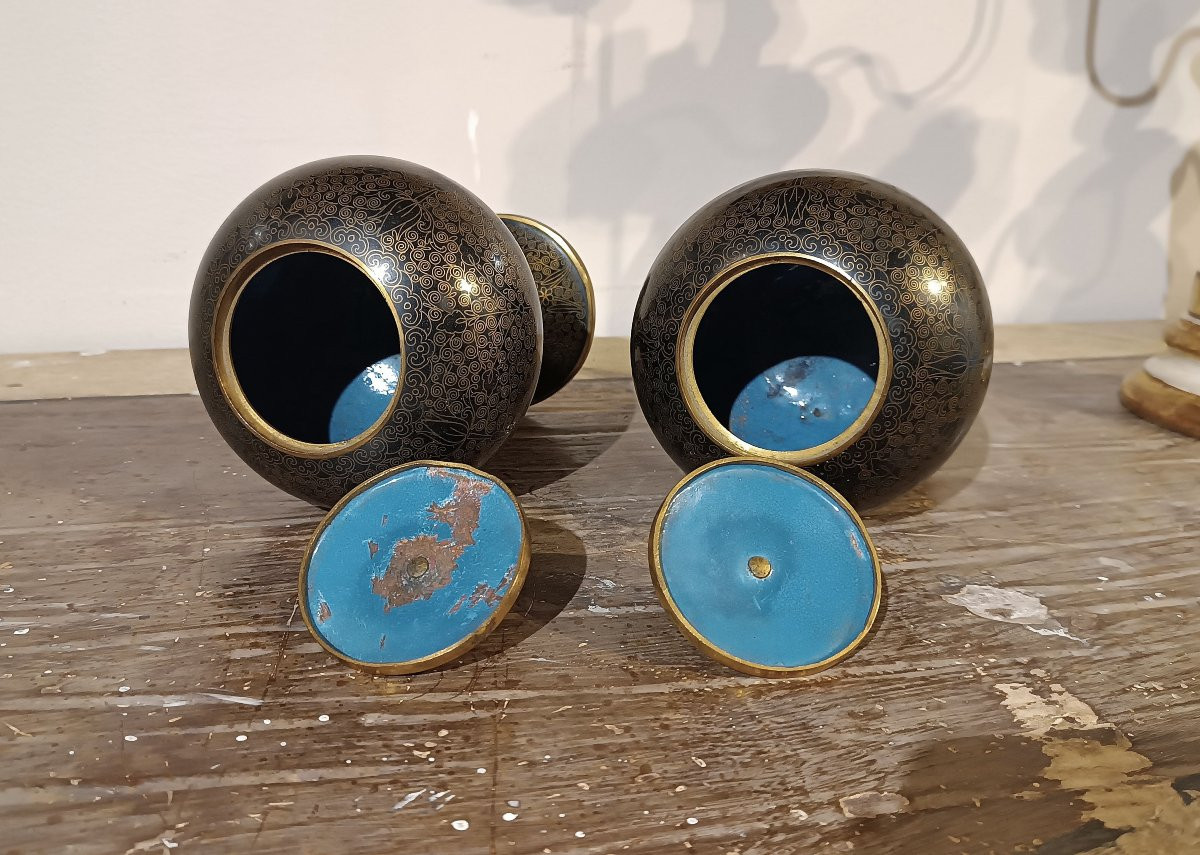 COPPIA DI VASI CLOISONNÉ CINA PRIMA META’ XIX SECOLO-photo-4