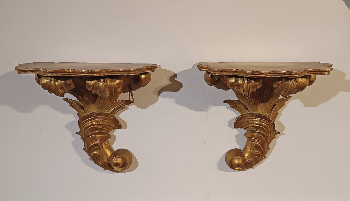 COPPIA DI MENSOLE IN LEGNO DORATO META’ XIX SECOLO -photo-2