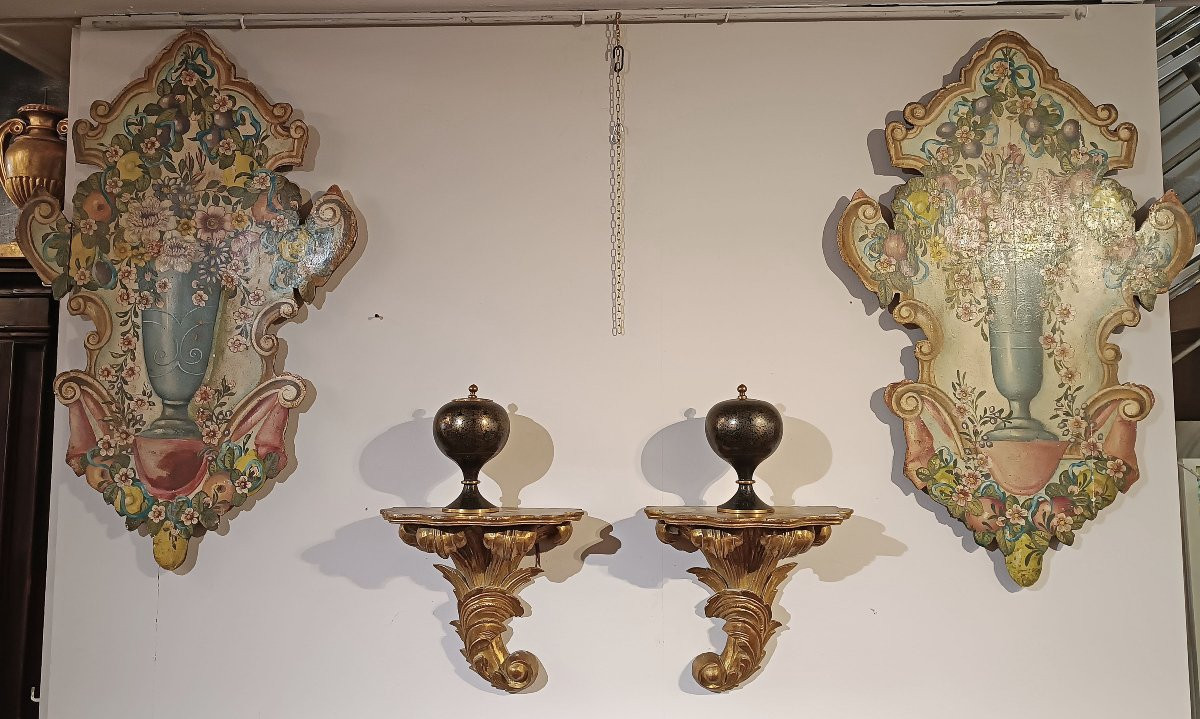 COPPIA DI MENSOLE IN LEGNO DORATO META’ XIX SECOLO -photo-6