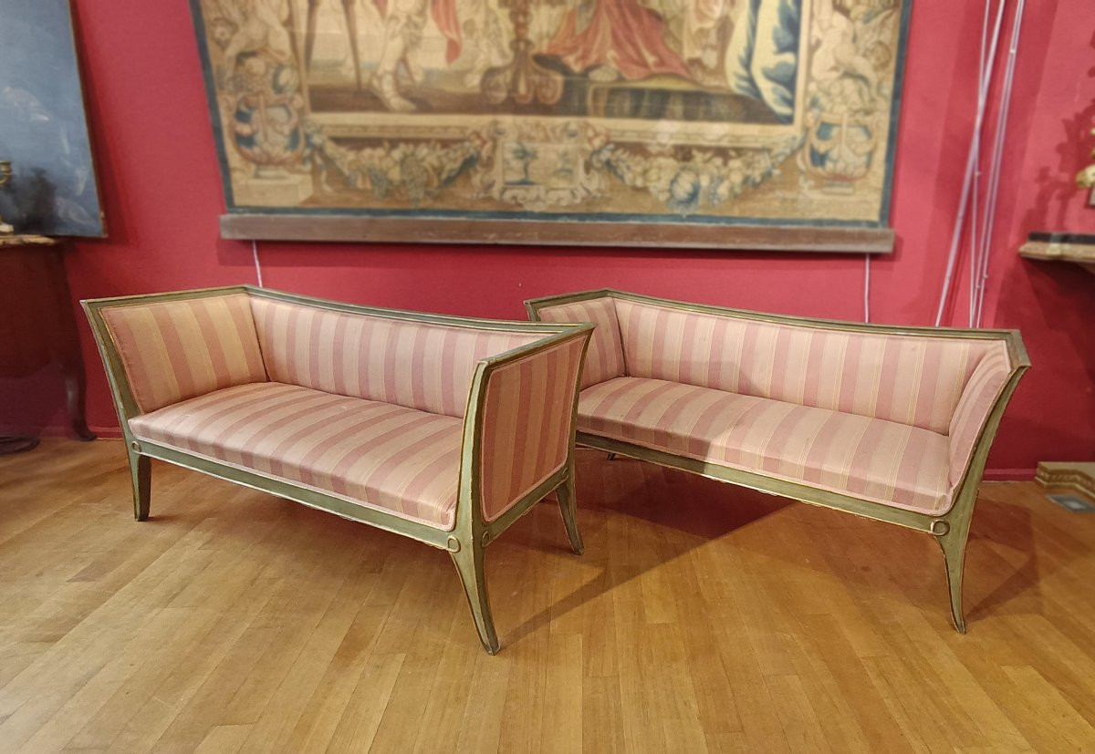 COPPIA DI DIVANETTI DORATI E LACCATI META’ XIX SECOLO -photo-2