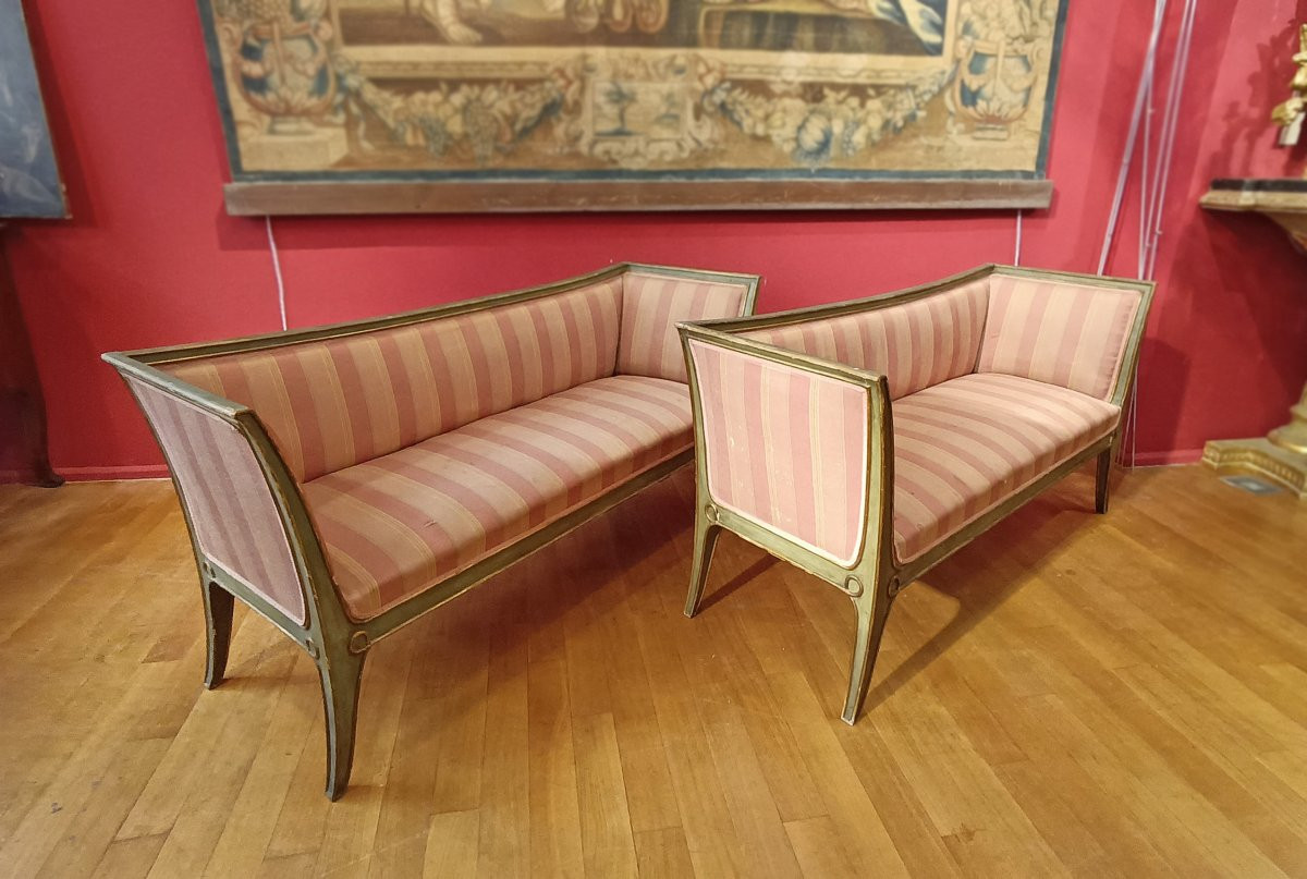 COPPIA DI DIVANETTI DORATI E LACCATI META’ XIX SECOLO -photo-3