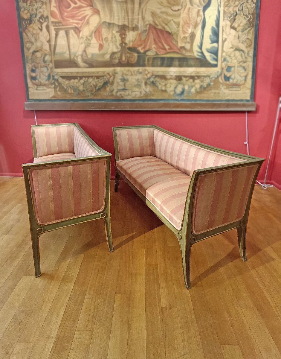 COPPIA DI DIVANETTI DORATI E LACCATI META’ XIX SECOLO -photo-1