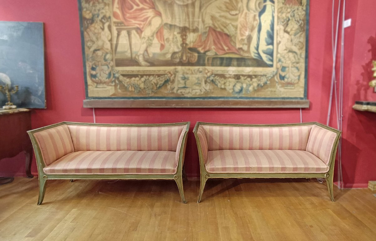COPPIA DI DIVANETTI DORATI E LACCATI META’ XIX SECOLO -photo-6