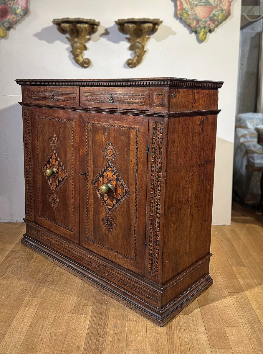 CREDENZA RINASCIMENTALE INTARSIATA INIZIO XVI SECOLO-photo-2