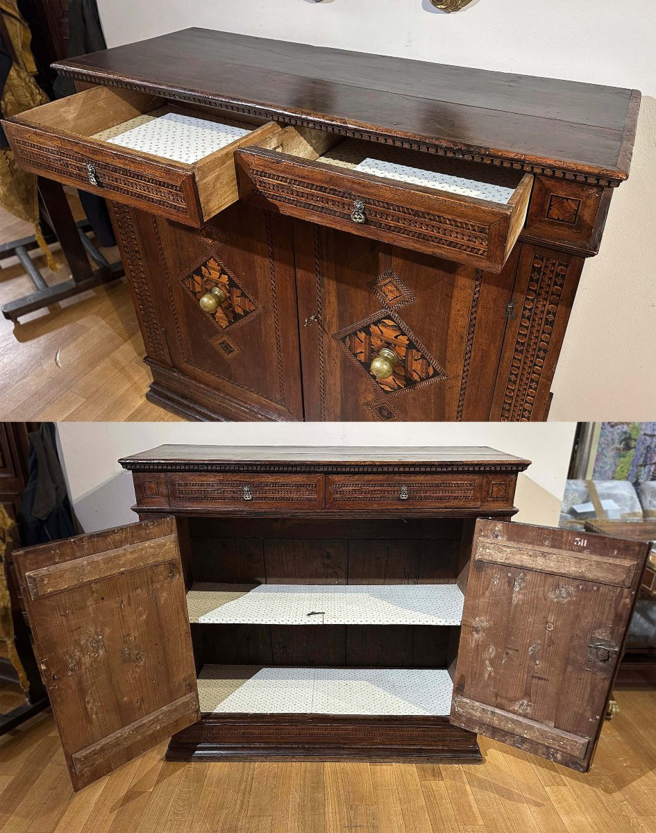 CREDENZA RINASCIMENTALE INTARSIATA INIZIO XVI SECOLO-photo-2