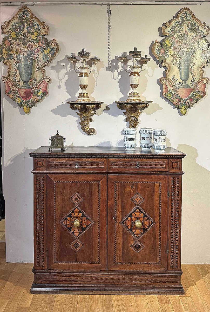 CREDENZA RINASCIMENTALE INTARSIATA INIZIO XVI SECOLO-photo-7