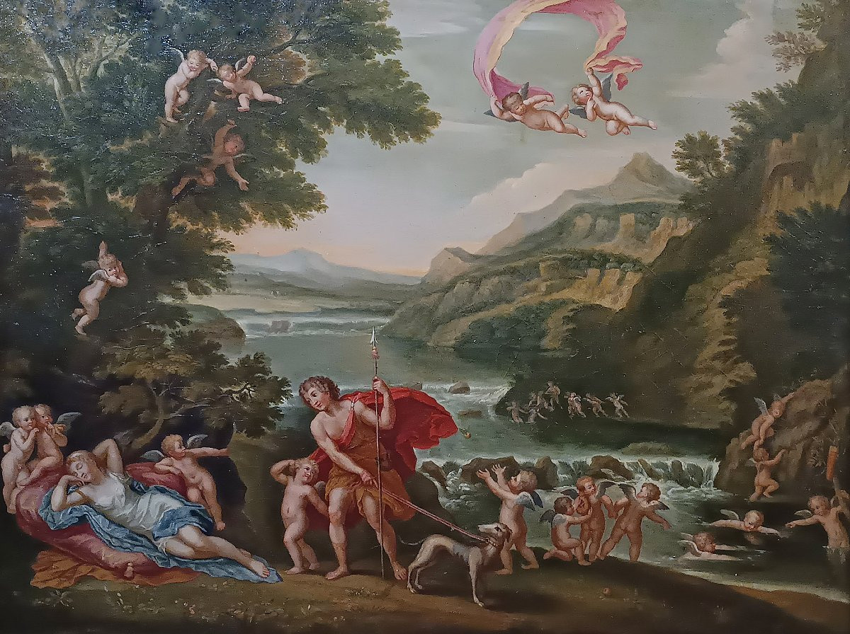 COPPIA DI DIPINTI CON VENERE E ADONE FINE XVIII SECOLO -photo-2