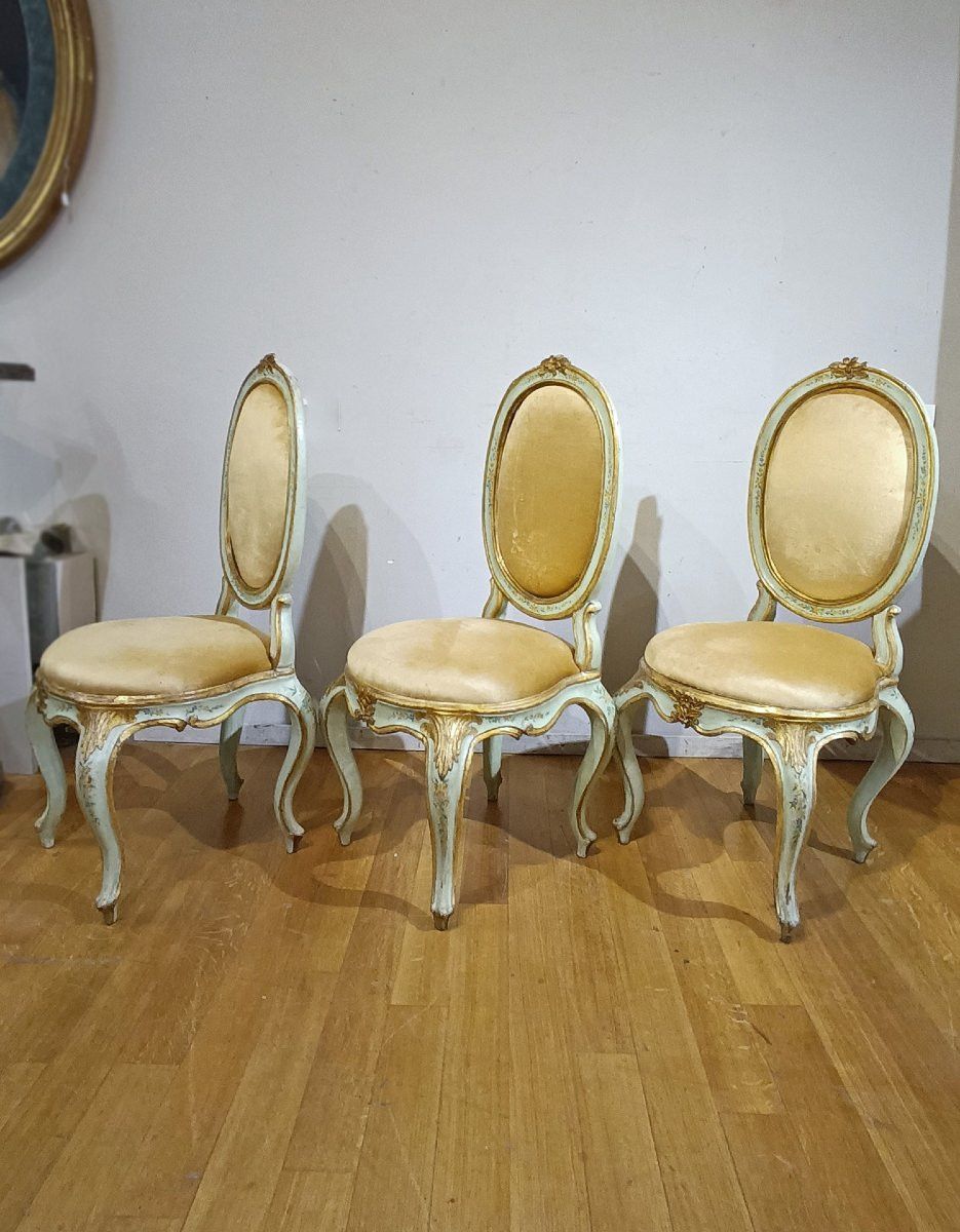 SEI SEDIE LUIGI XV IN LEGNO LACCATO, DIPINTO E DORATO META’ XVIII SECOLO -photo-4