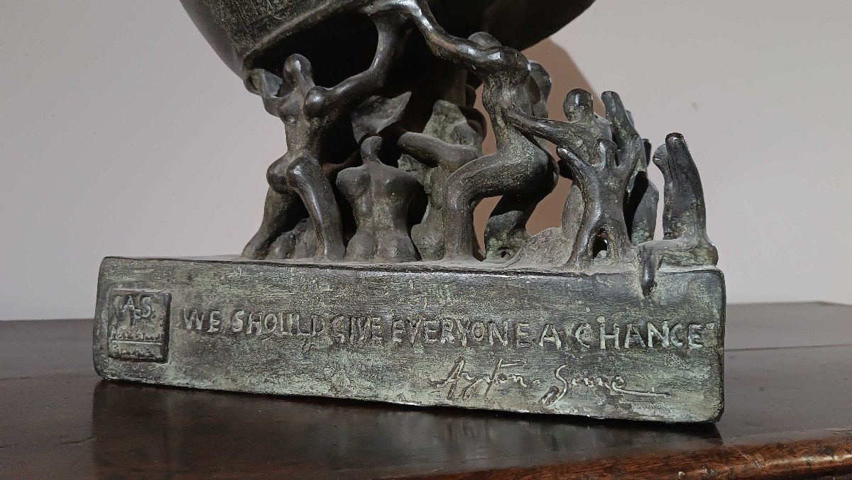 SCULTURA IN BRONZO TRIBUTO AD AYRTON SENNA FINE XX SECOLO-photo-1