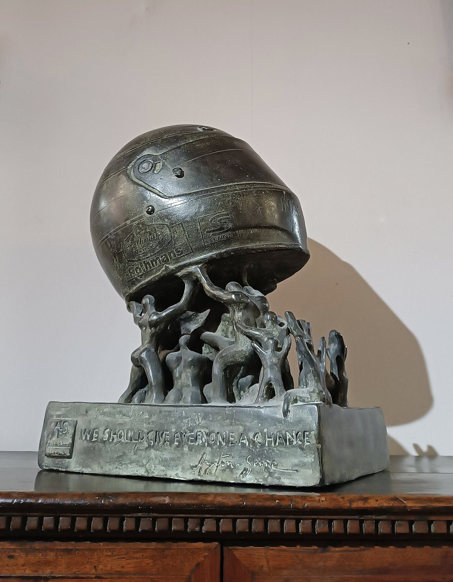 SCULTURA IN BRONZO TRIBUTO AD AYRTON SENNA FINE XX SECOLO-photo-8