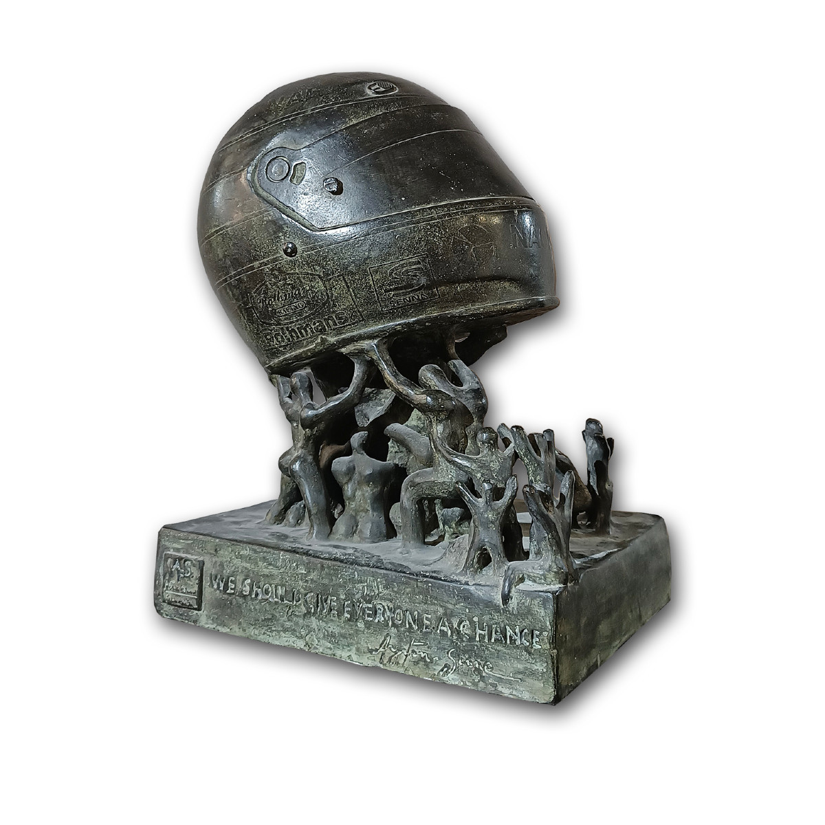 SCULTURA IN BRONZO TRIBUTO AD AYRTON SENNA FINE XX SECOLO