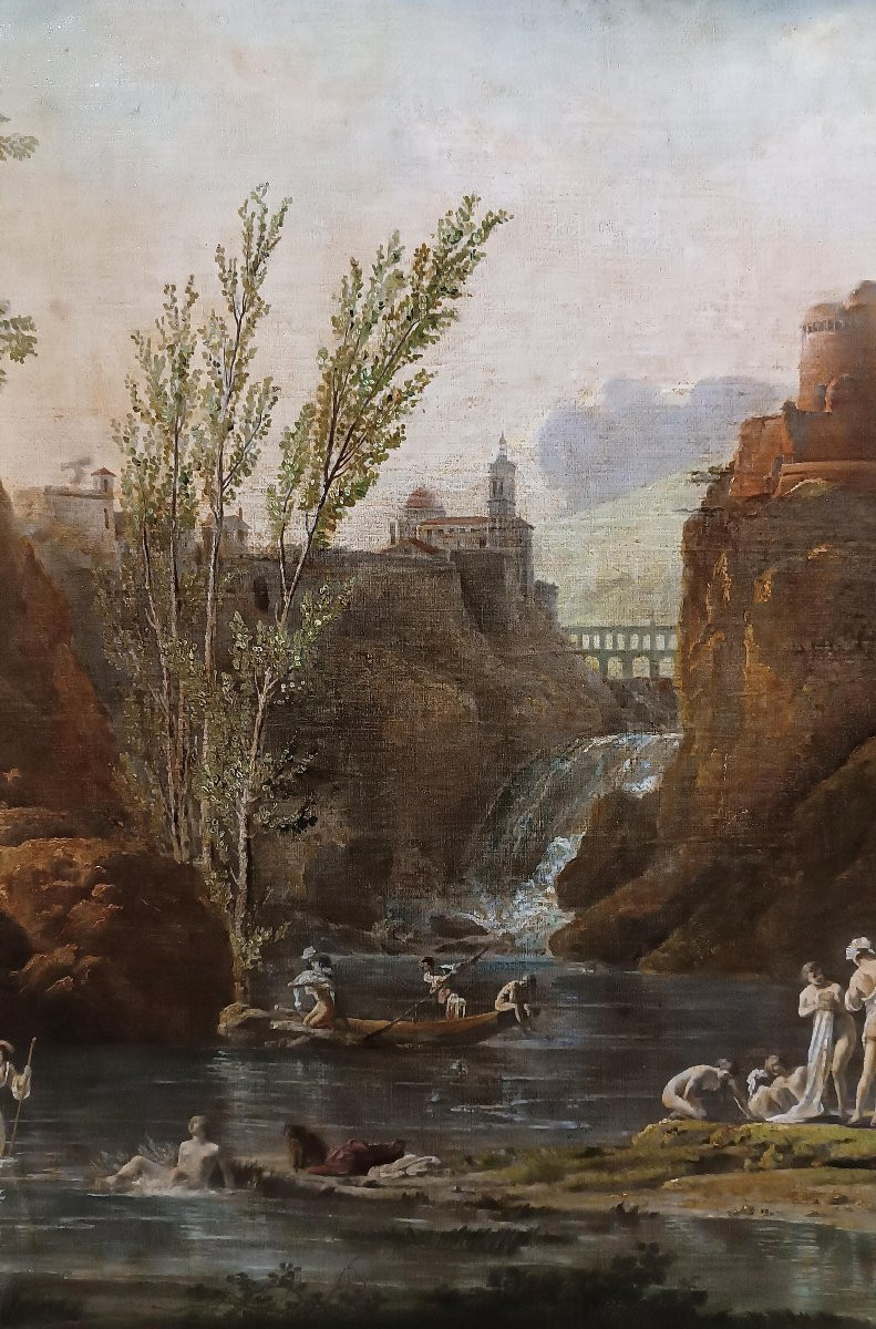 DIPINTO CON BAGNANTI AL FIUME FINE DEL XVIII SECOLO-photo-4