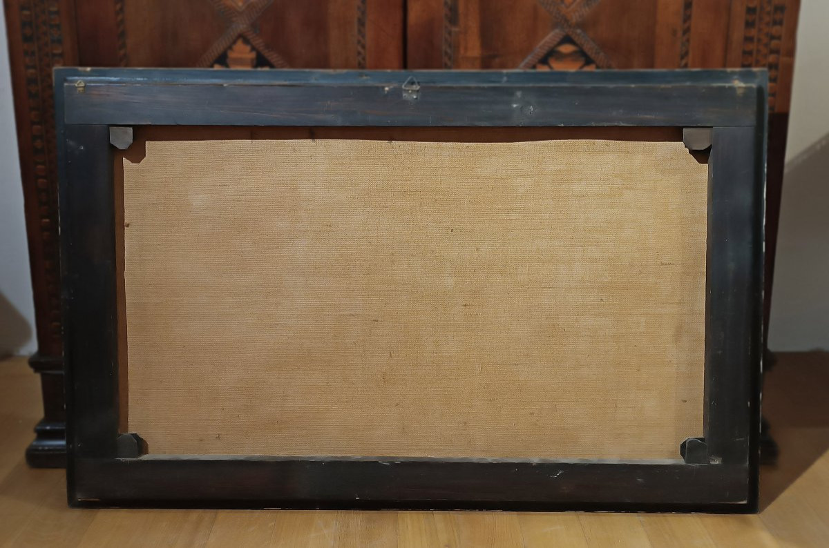 DIPINTO CON BAGNANTI AL FIUME FINE DEL XVIII SECOLO-photo-6