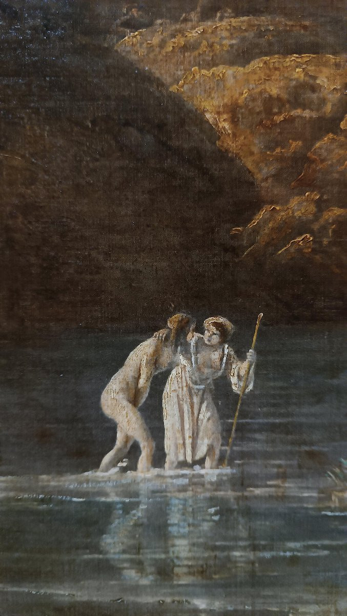 DIPINTO CON BAGNANTI AL FIUME FINE DEL XVIII SECOLO-photo-7