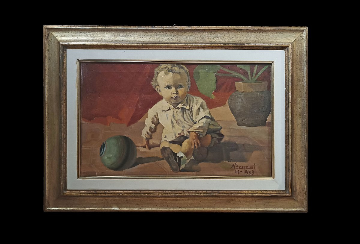 DIPINTO CON BAMBINO DI NATALE BENCINI PRIMA META’ XX SECOLO-photo-2