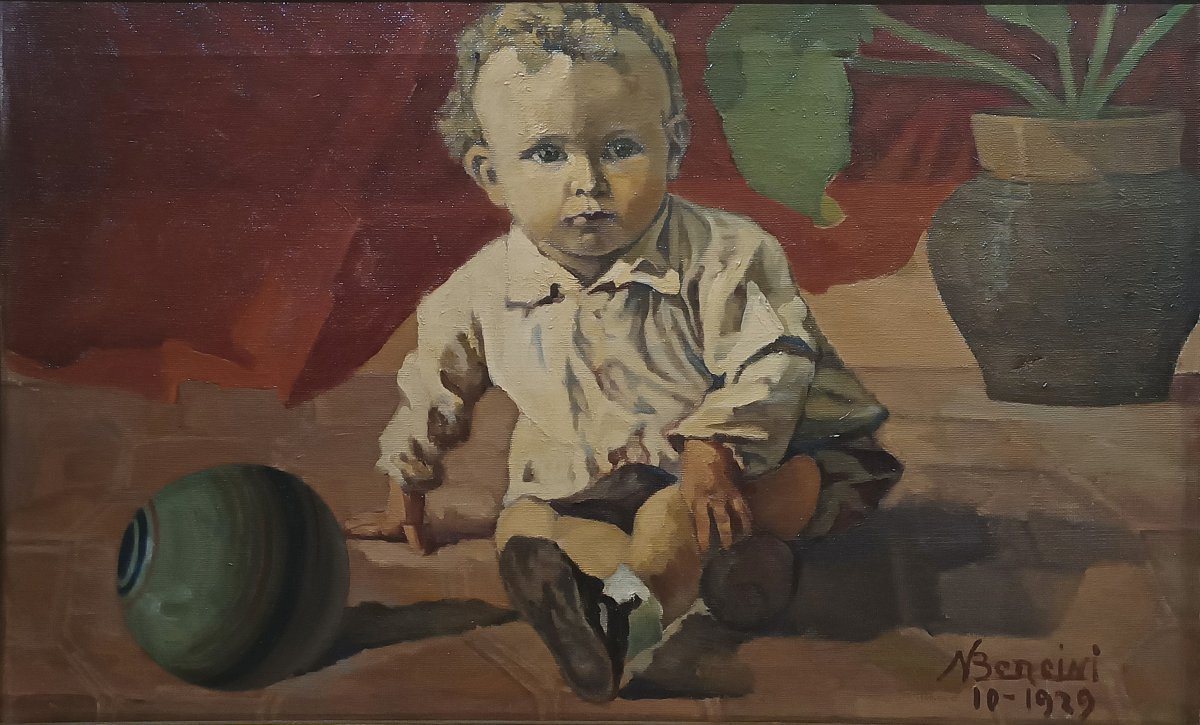 DIPINTO CON BAMBINO DI NATALE BENCINI PRIMA META’ XX SECOLO-photo-3