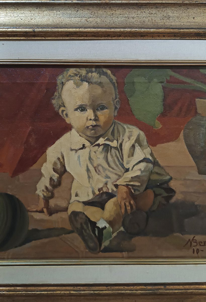 DIPINTO CON BAMBINO DI NATALE BENCINI PRIMA META’ XX SECOLO-photo-1