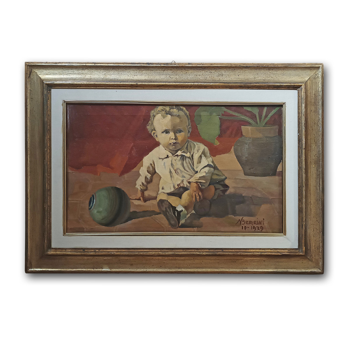 DIPINTO CON BAMBINO DI NATALE BENCINI PRIMA META’ XX SECOLO