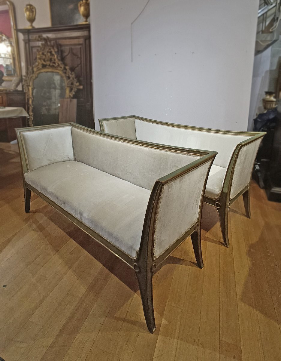 COPPIA DI DIVANETTI DORATI E LACCATI META’ XIX SECOLO -photo-3