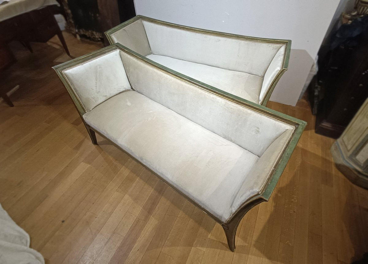 COPPIA DI DIVANETTI DORATI E LACCATI META’ XIX SECOLO -photo-6