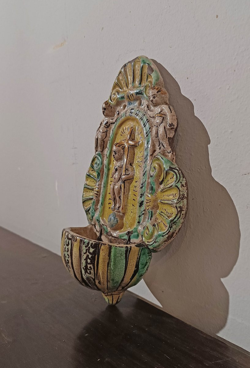 ACQUASANTIERA IN MAIOLICA DI MONTELUPO FINE XVII SECOLO -photo-2