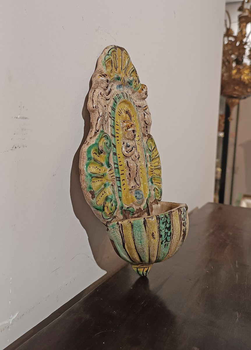 ACQUASANTIERA IN MAIOLICA DI MONTELUPO FINE XVII SECOLO -photo-3