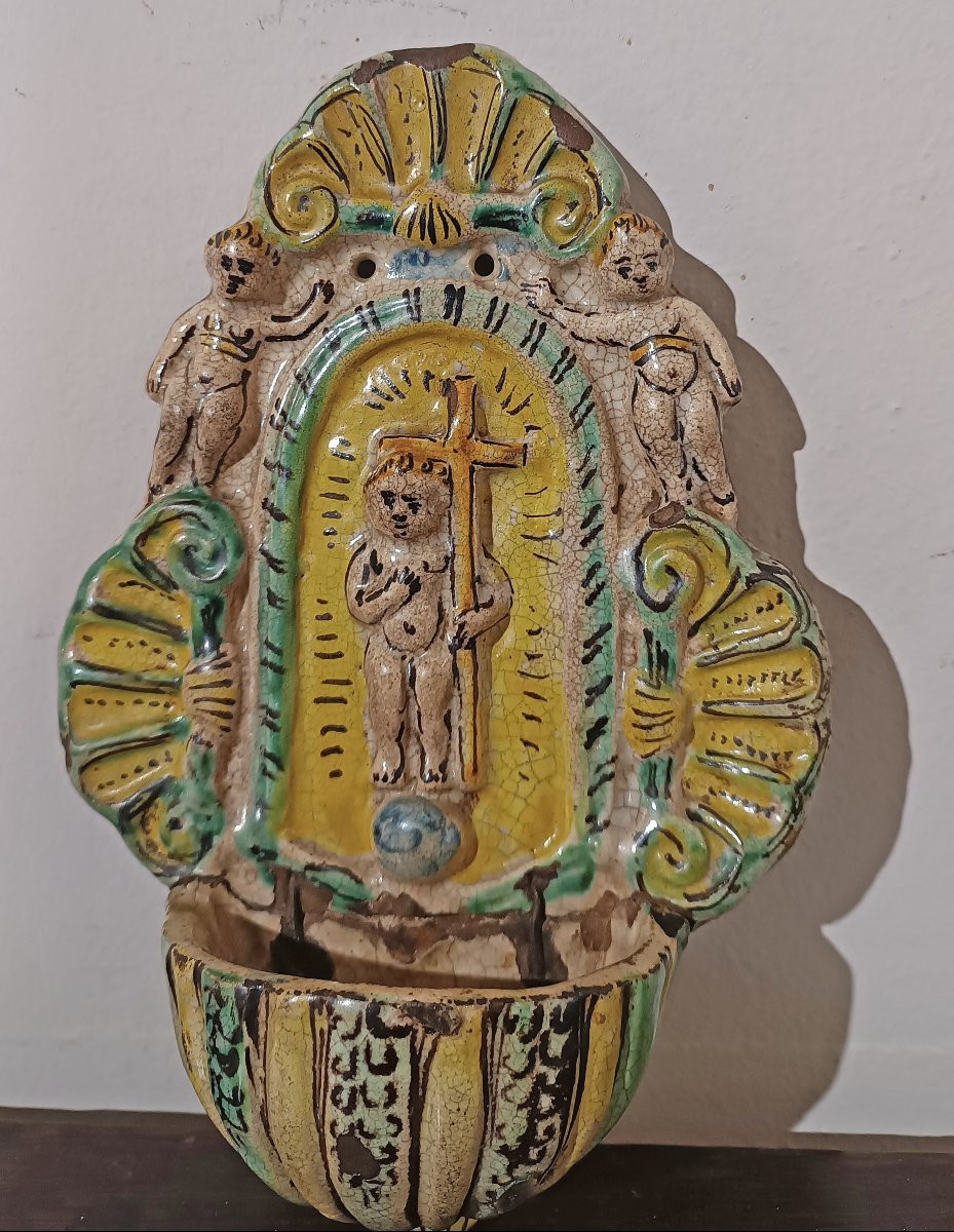 ACQUASANTIERA IN MAIOLICA DI MONTELUPO FINE XVII SECOLO -photo-4