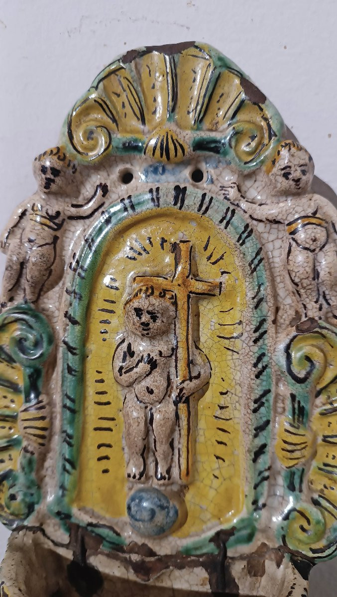 ACQUASANTIERA IN MAIOLICA DI MONTELUPO FINE XVII SECOLO -photo-1