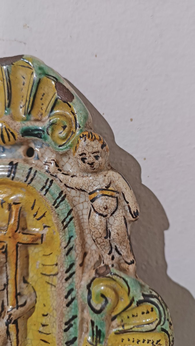 ACQUASANTIERA IN MAIOLICA DI MONTELUPO FINE XVII SECOLO -photo-2