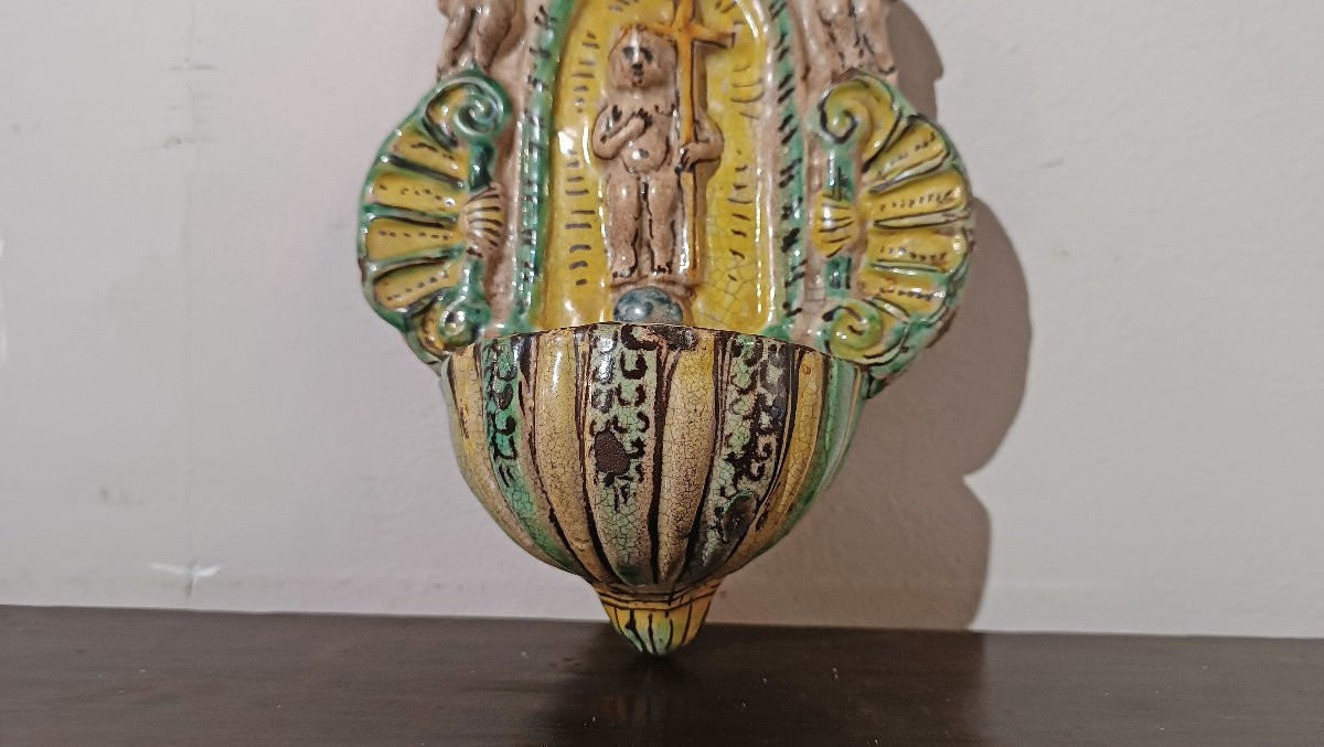 ACQUASANTIERA IN MAIOLICA DI MONTELUPO FINE XVII SECOLO -photo-4