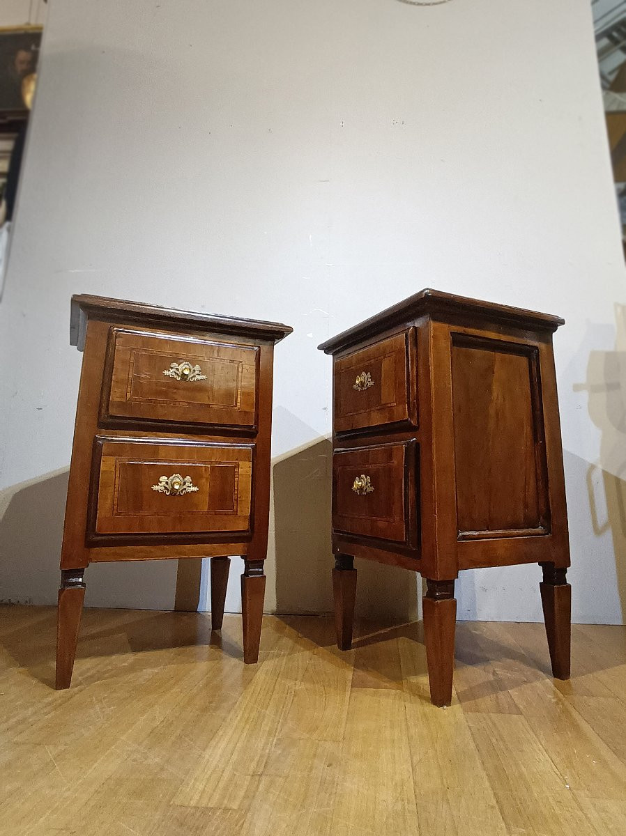 COPPIA DI COMODINI NEOCLASSICI IN NOCE E INTARSI SECONDA META’ XVIII SECOLO-photo-8