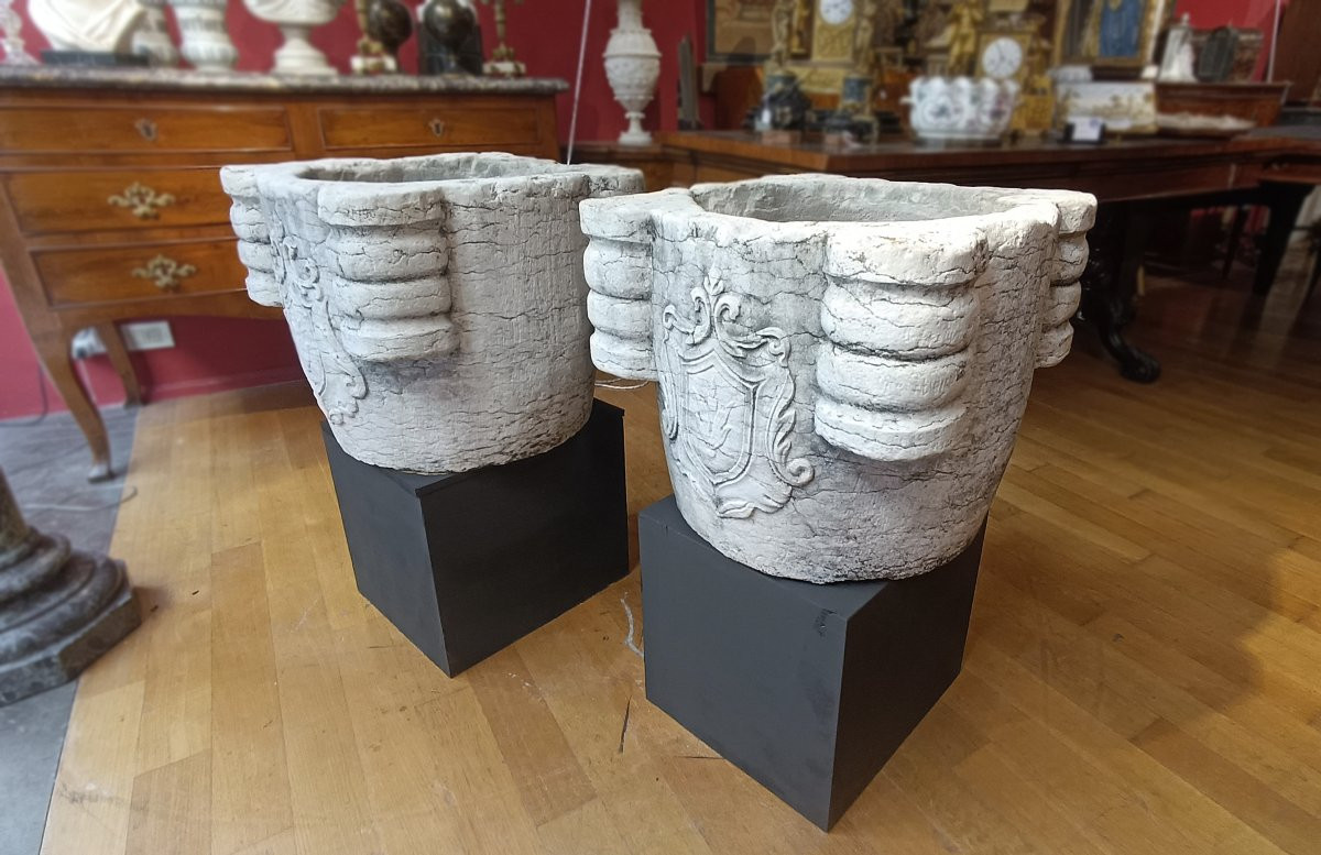 COPPIA DI MORTAI IN MARMO PRIMA META’ XVII SECOLO -photo-3