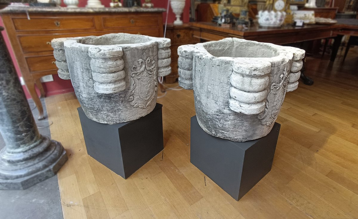 COPPIA DI MORTAI IN MARMO PRIMA META’ XVII SECOLO -photo-4