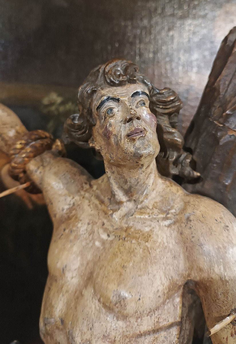 SCULTURA DI SAN SEBASTIANO IN LEGNO DIPINTO META’ XVIII SECOLO-photo-4
