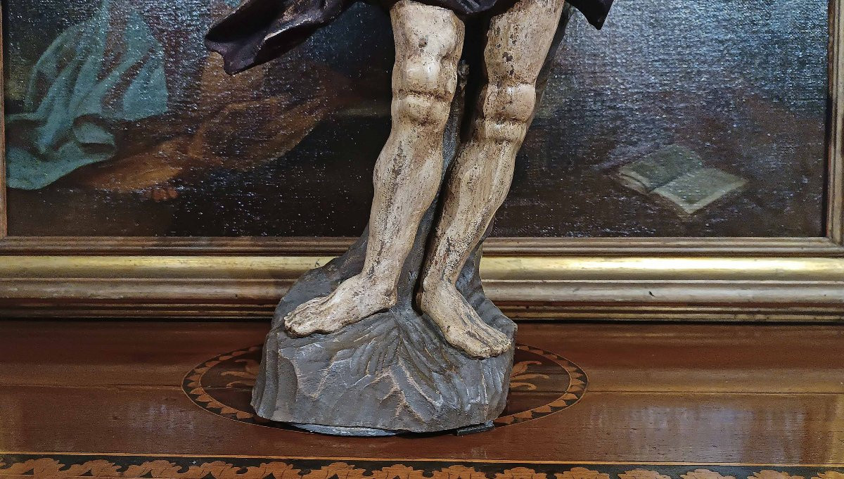 SCULTURA DI SAN SEBASTIANO IN LEGNO DIPINTO META’ XVIII SECOLO-photo-5