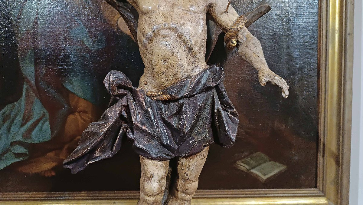 SCULTURA DI SAN SEBASTIANO IN LEGNO DIPINTO META’ XVIII SECOLO-photo-6