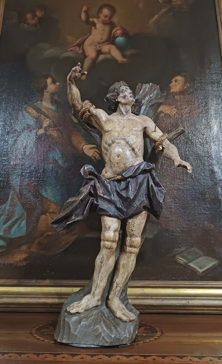 SCULTURA DI SAN SEBASTIANO IN LEGNO DIPINTO META’ XVIII SECOLO-photo-7