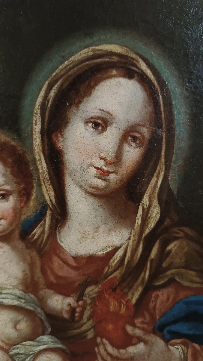 DIPINTO MADONNA CON BAMBINO META’ XVIII SECOLO-photo-1