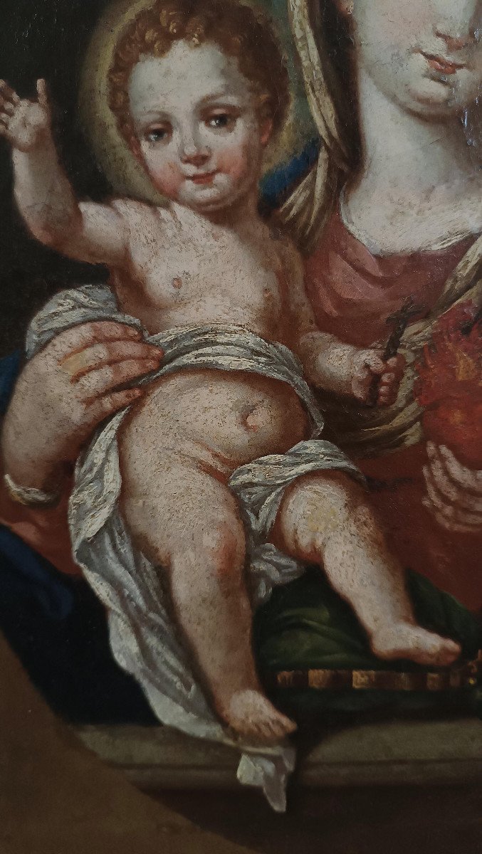 DIPINTO MADONNA CON BAMBINO META’ XVIII SECOLO-photo-5