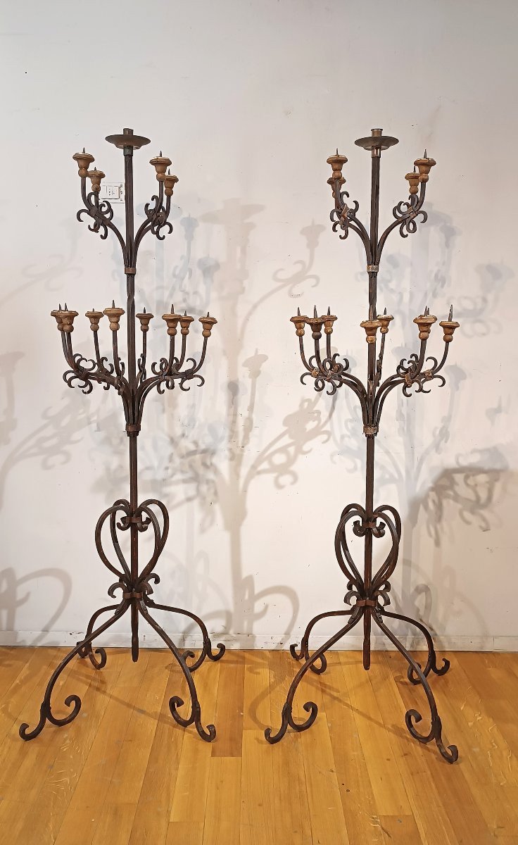 COPPIA DI TORCERE IN FERRO XIX SECOLO -photo-4
