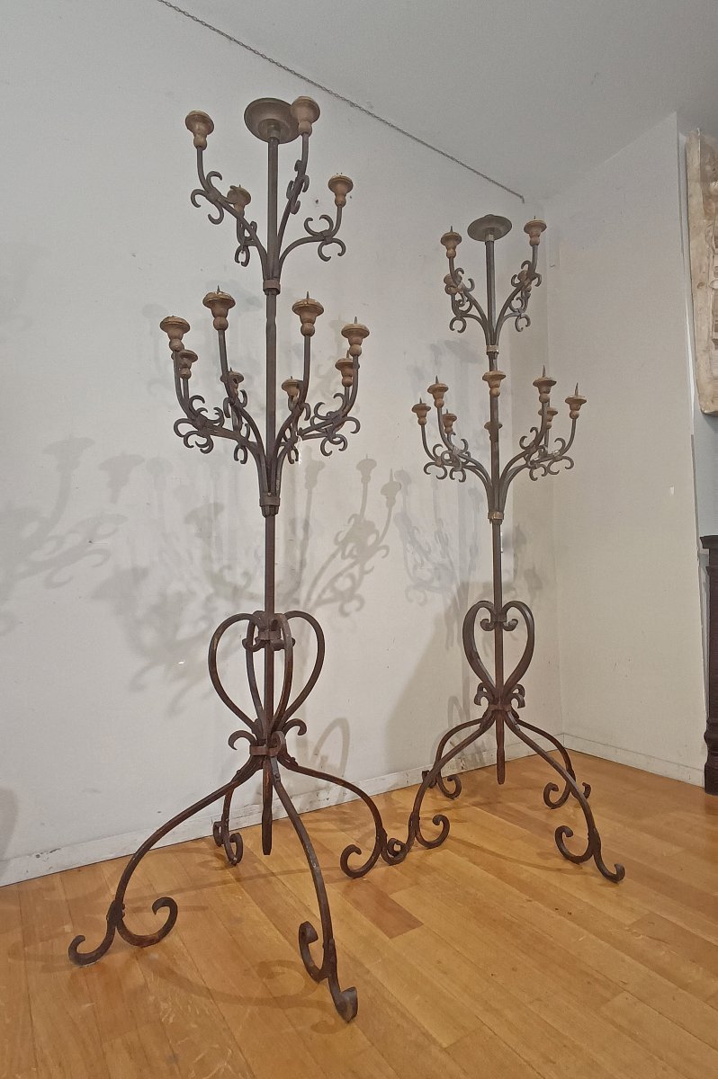 COPPIA DI TORCERE IN FERRO XIX SECOLO -photo-8