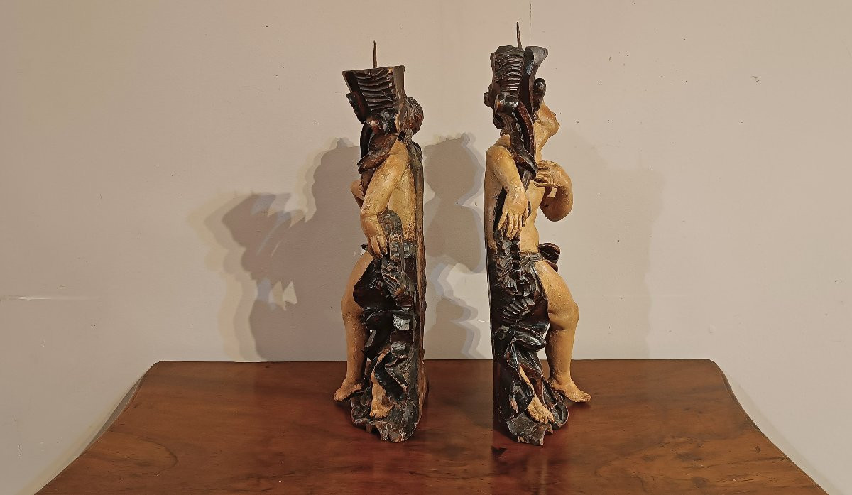 COPPIA DI CANDELABRI IN LEGNO DIPINTO META’ XVIII SECOLO -photo-4