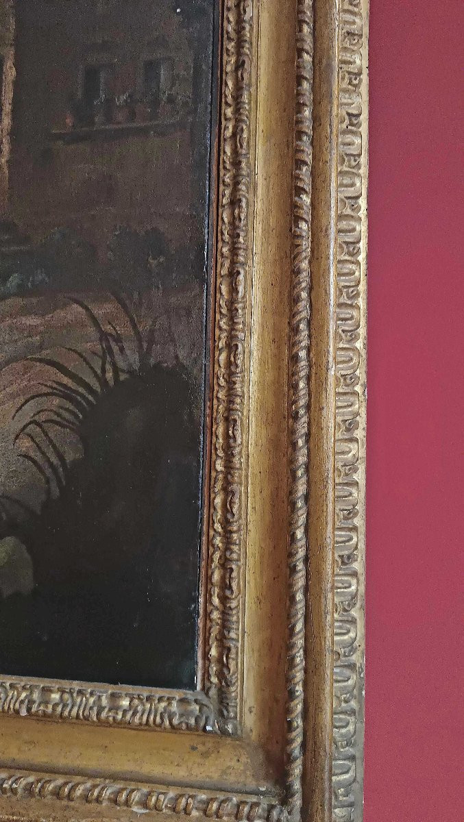 GRANDE DIPINTO CON PAESAGGIO E FIGURE FINE DEL XVII SECOLO-photo-5