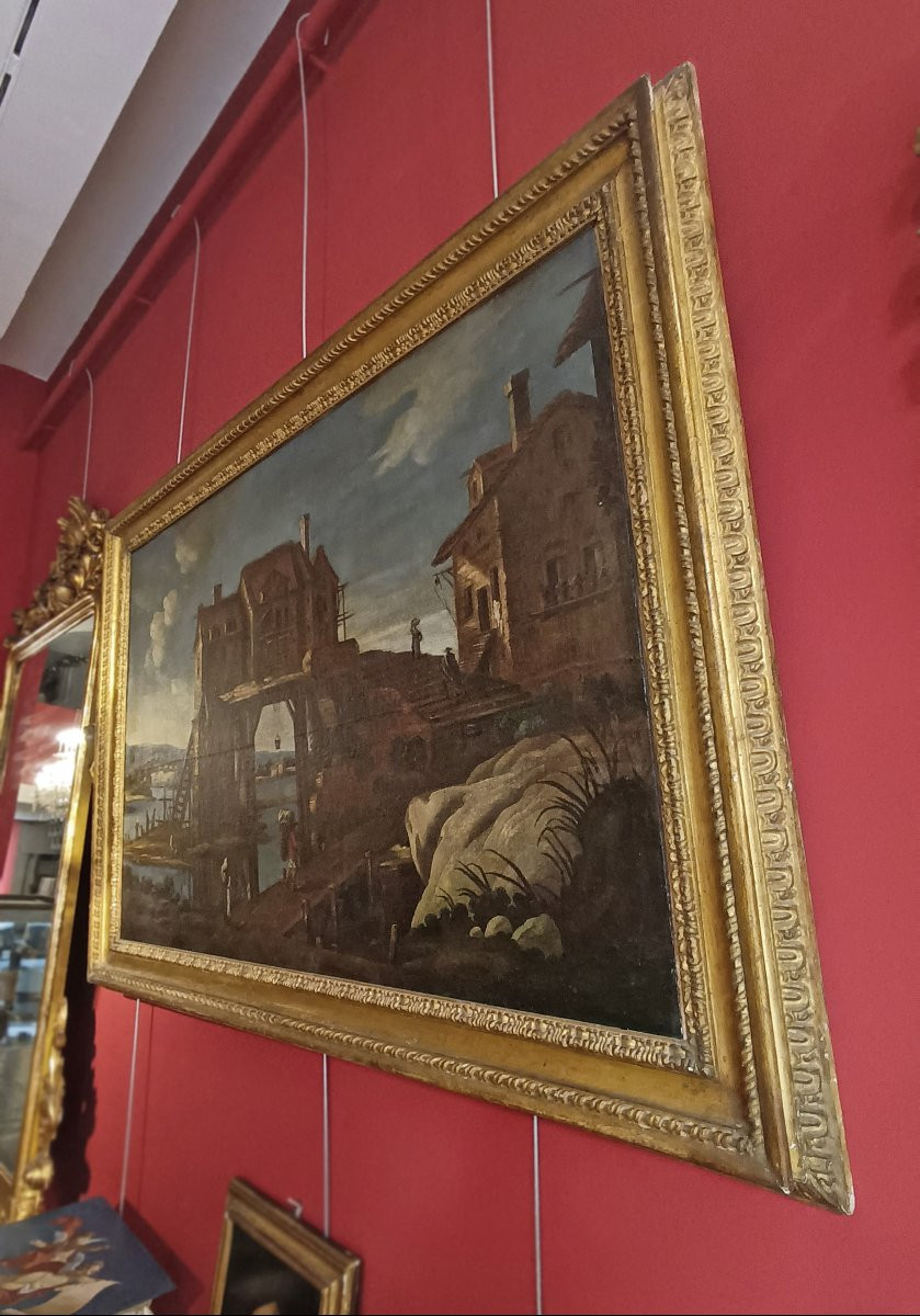 GRANDE DIPINTO CON PAESAGGIO E FIGURE FINE DEL XVII SECOLO-photo-6