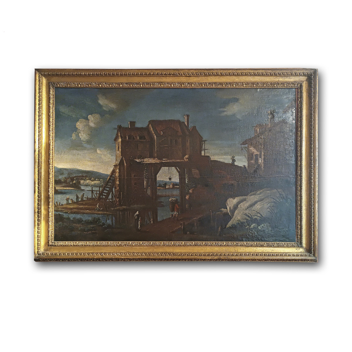 GRANDE DIPINTO CON PAESAGGIO E FIGURE FINE DEL XVII SECOLO