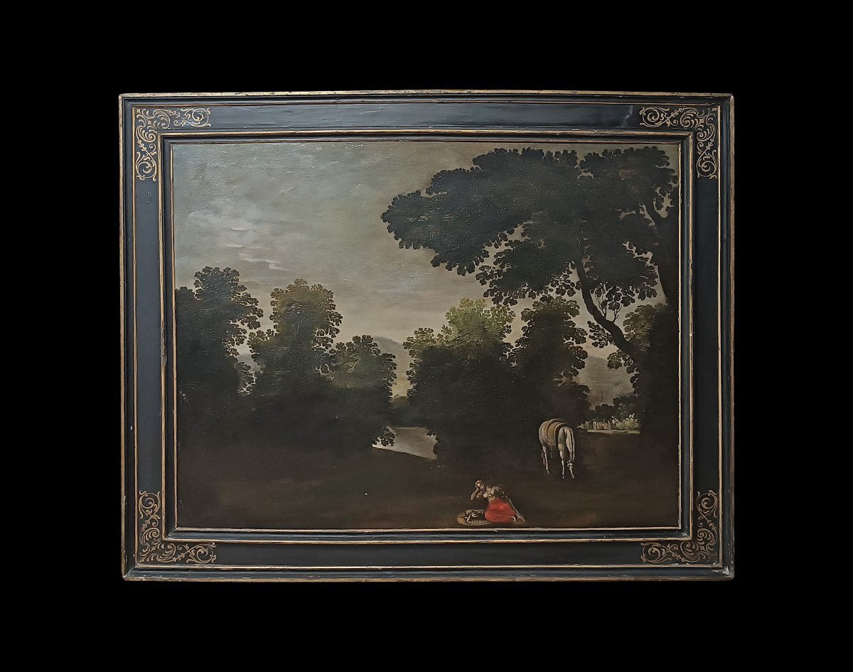 DIPINTO CON PAESAGGIO E FIGURA FINE XVII SECOLO -photo-2