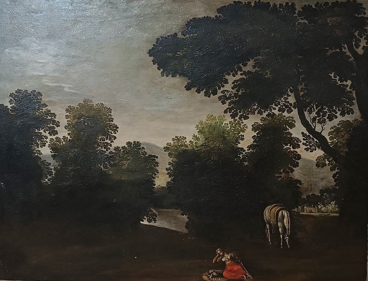 DIPINTO CON PAESAGGIO E FIGURA FINE XVII SECOLO -photo-3